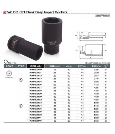 Головка торцевая ударная 3/4" длинная 34мм TOPTUL KABE2434